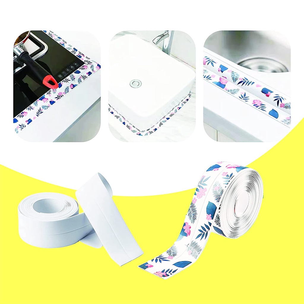 Bộ 2 Cuộn Băng Keo Tự Dính Có Thể Sử Dụng Cho Trang Trí Nhà Bếp / Bồn Rửa / Vòi Sen / Vòi Sen / Bếp Gas / Bếp Ga (38mm x 3.2m Màu Trắng + Dòng Chảy YR