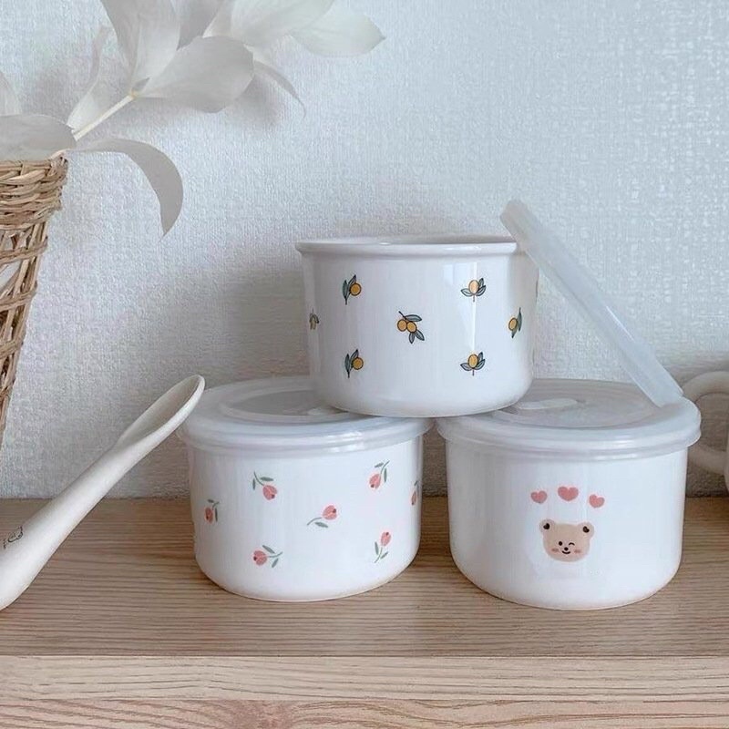 Hũ sứ đựng đồ ăn dặm xuất hàn INS Dottodot kèm nắp đậy tiện lợi kiêm bát ăn dặm và hộp trữ đông cho bé- Haobaby2018