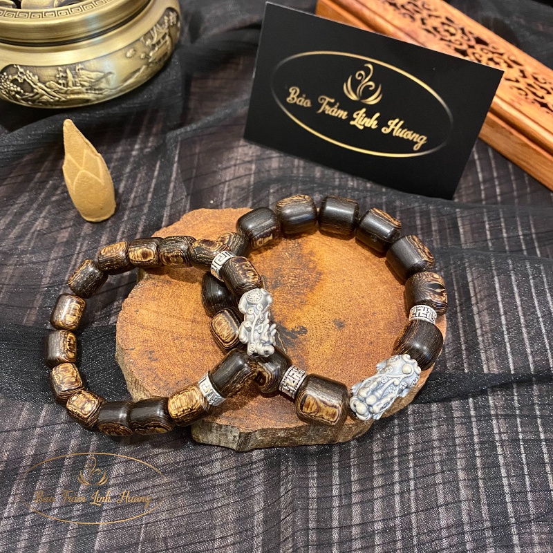 Vòng Tay Trầm Hương [ Chính Hãng ] Hạt Trúc Mix Bạc 925 Tự Nhiên 10 - 12mm Cao Cấp Quà Tặng Cho Nam Nữ - Sánh Trúc 925