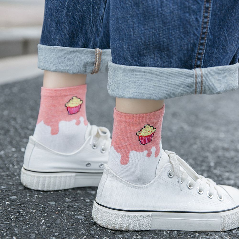 Đôi tất cotton dài in họa tiết hoạt hình nhiều màu sắc phong cách Hàn Quốc