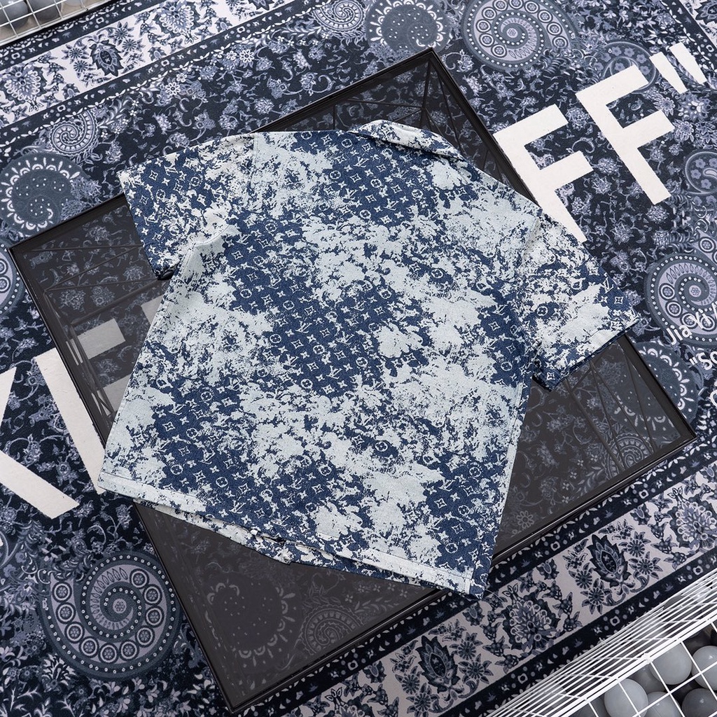 Áo sơ mi ngắn tay denim Hawaii thời trang cao cấp Louis Vuitton LV