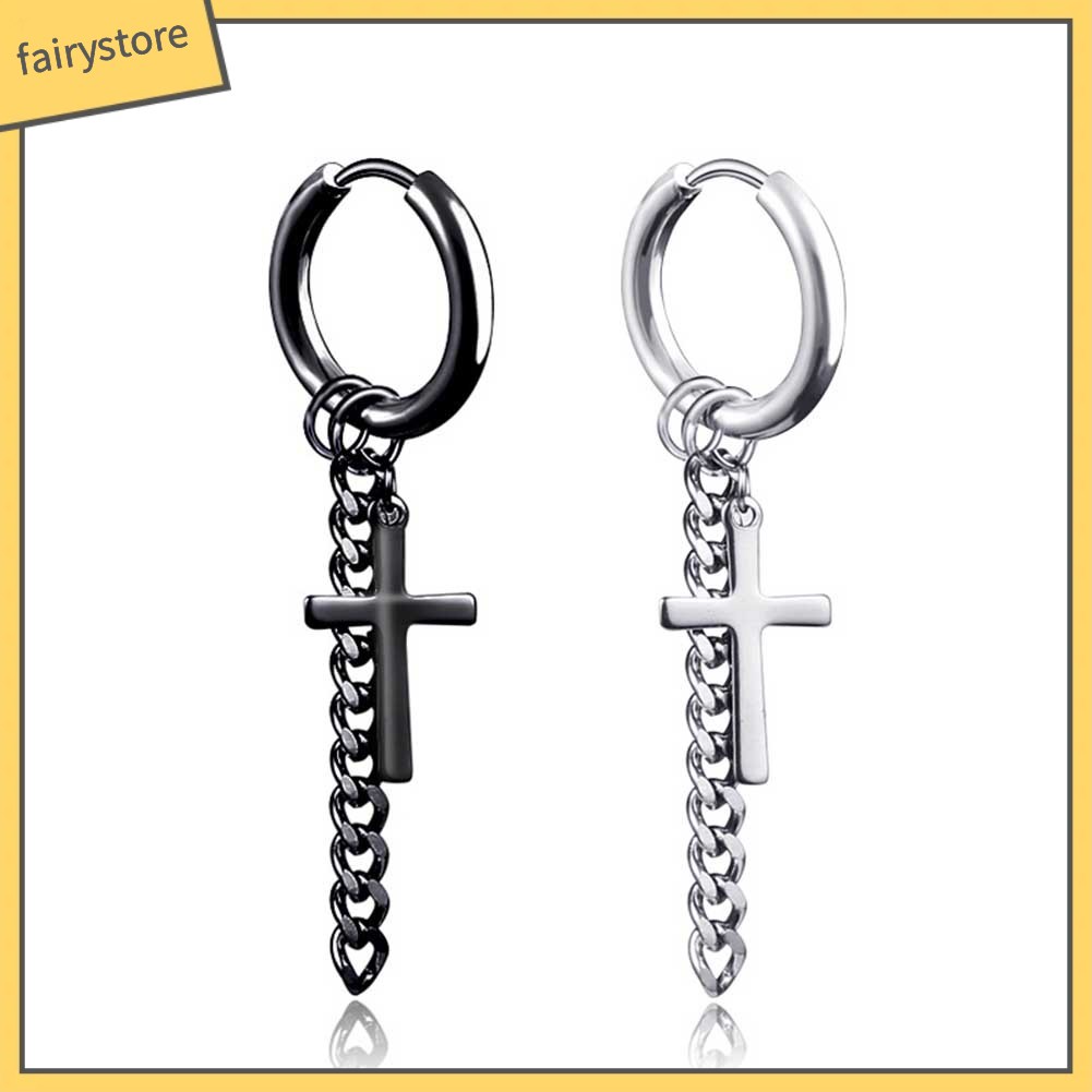 Khuyên Tai Dáng Dài Phối Mặt Thánh Giá Thời Trang Cho Nam