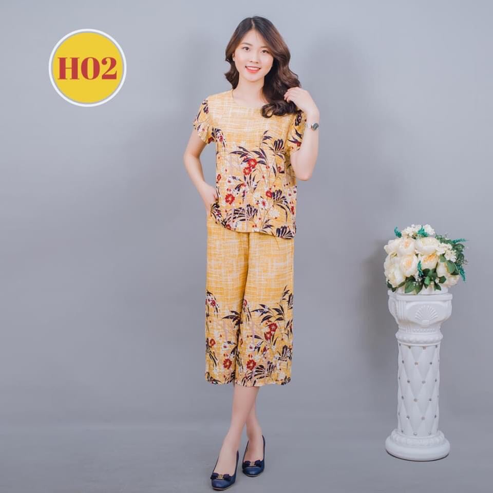 BỘ MẶC NHÀ NỮ QUẦN ỐNG RỘNG HOA CHÂN SIZE CỰC TO