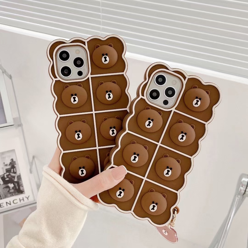 Ốp điện thoại silicon mềm họa tiết gấu nâu 3d cho Iphone 12 pro max 11 pro max xs max xr x 7 8 plus