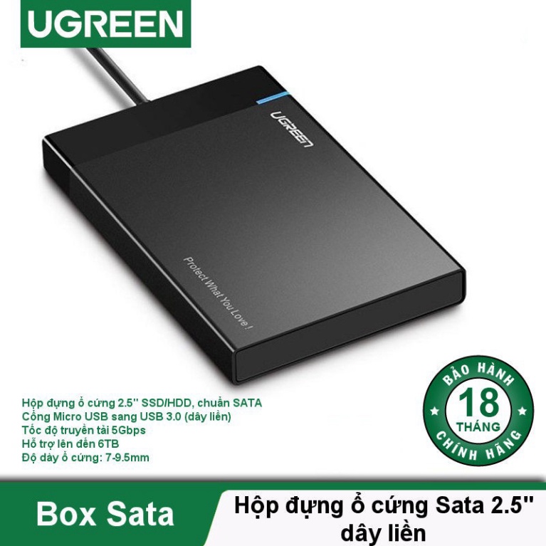 (Giảm Giá) Hộp đựng ổ cứng 2.5 inch SSD, HDD hỗ trợ 6TB, chuẩn SATA UGREEN US221 vỏ nhựa ABS - Hàng chính hãng