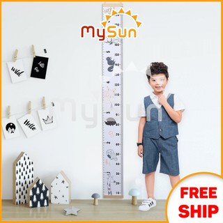 Thước đo chiều cao 2M cho bé KHÔNG decal dán tường, mẫu vải Canvas & nẹp GỖ cao cấp - MYSUN