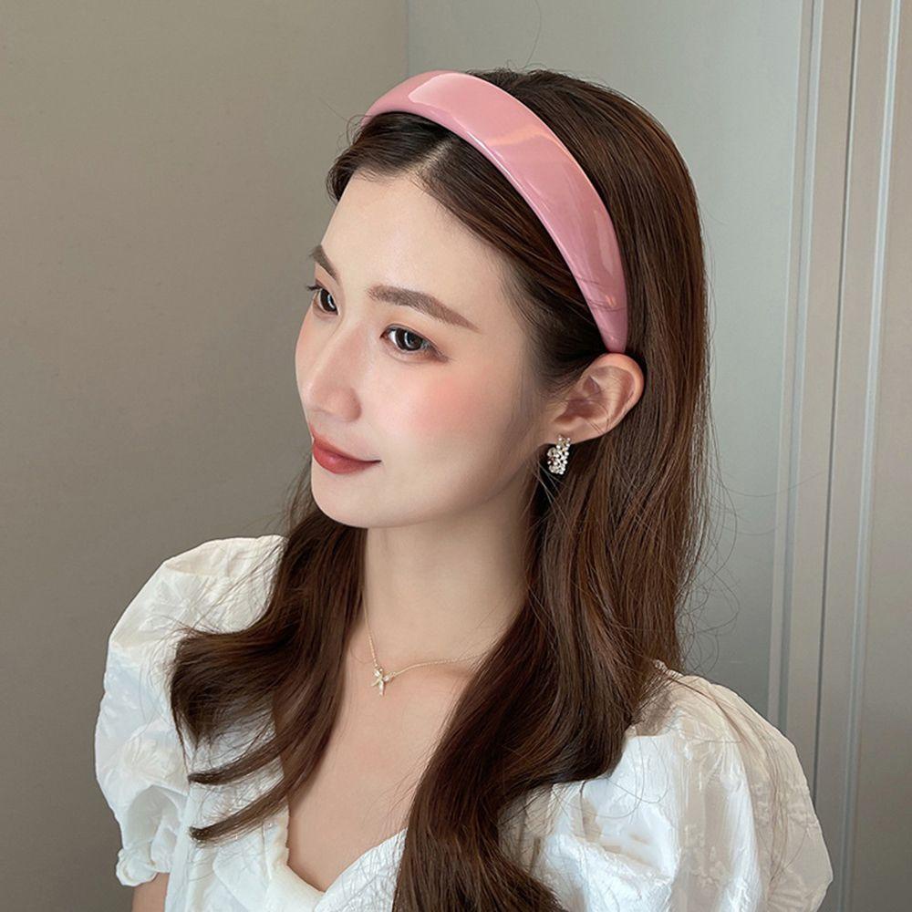 ANEMONE Băng Đô Cài Tóc Bằng Da PU Màu Trơn Đơn Giản Cho Nữ