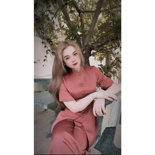 Đồ lam đi chùa thiết kế cao cấp vải lụa ngọc trai mã d23