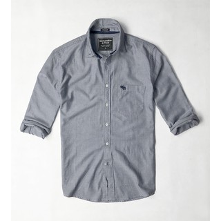 Áo nam sơ mi tay dài Abercrombie vải oxford màu xám đậm - Sang Trọng Quý Phái