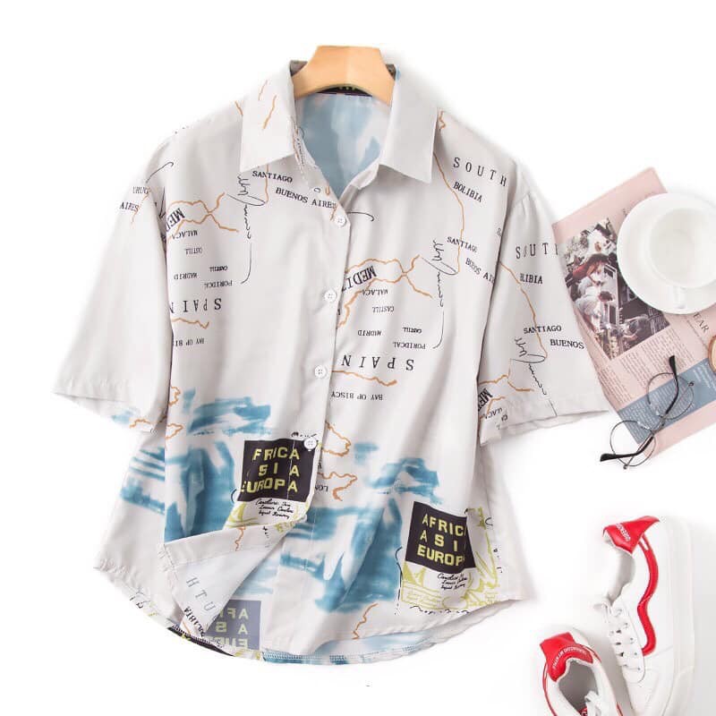 Áo SƠ MI NỮ form rộng in 3D cổ bẻ tay ngắn - lỡ dáng ulzzang freesize unisex mặc cặp, nhóm, HÌNH VIỀN  MÀU TRẮNG | BigBuy360 - bigbuy360.vn