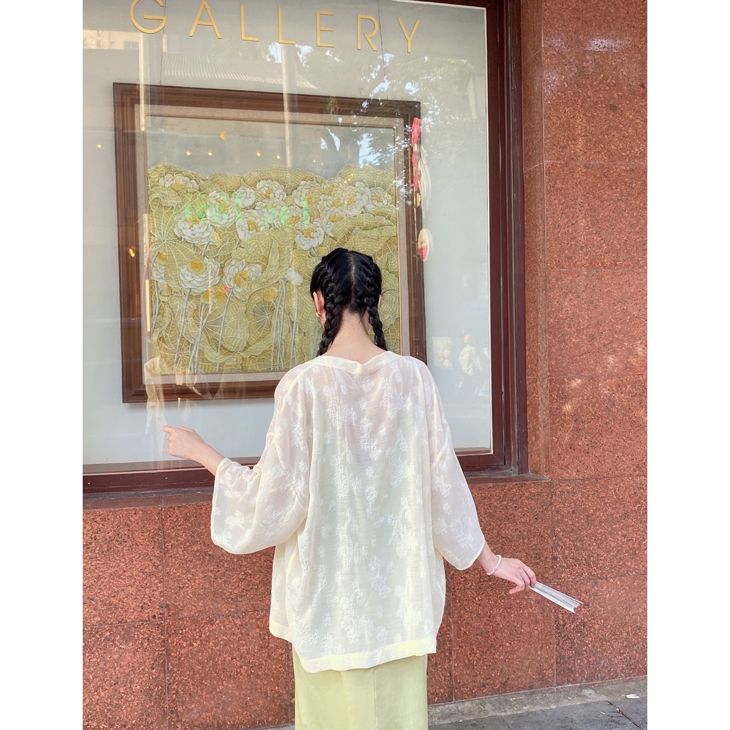[Xéo Xọ] Kimono trắng kem dệt họa tiết Keelin