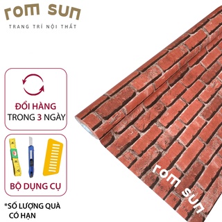 Decal dán tường phòng ngủ giả gạch đỏ khổ 60cm 1m2 phong cách hàn quốc trang trí quán cafe