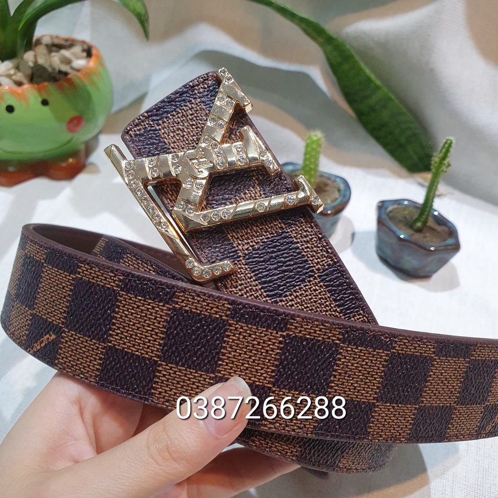 Thắt lưng nam, dây lưng lv thời trang, dây nịt nam cao cấp, mặt kim loại đính đá trẻ trung sành điệu