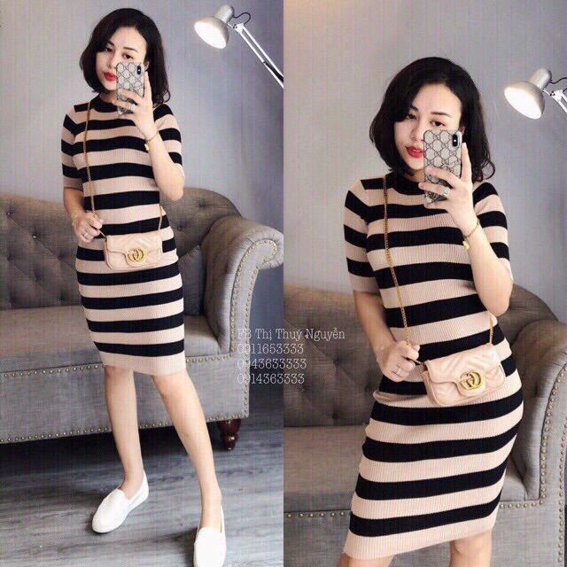 ⚡️FLASH SALE⚡️ĐẦM LEN BODY KẺ NGANG SIÊU ĐẸP | BigBuy360 - bigbuy360.vn