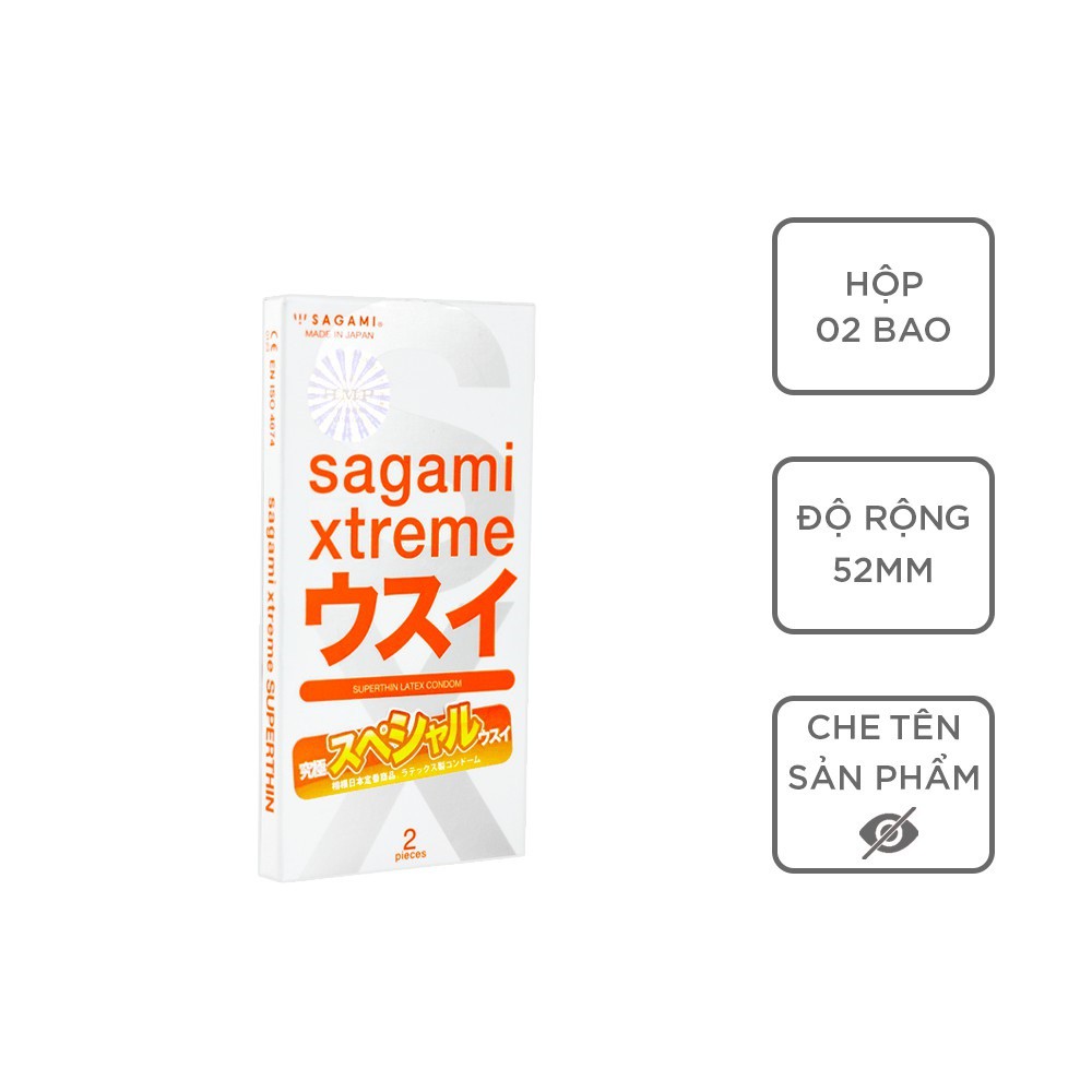 Bao cao su Sagami Superthin bcs siêu mỏng nhiều gel bôi trơn không mùi 1 hộp 2c có che tên sản phẩm - thegioisoi