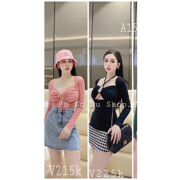 áo tay dài có mút khoét ngực cột dây cổ sexy chất gân đẹp lth