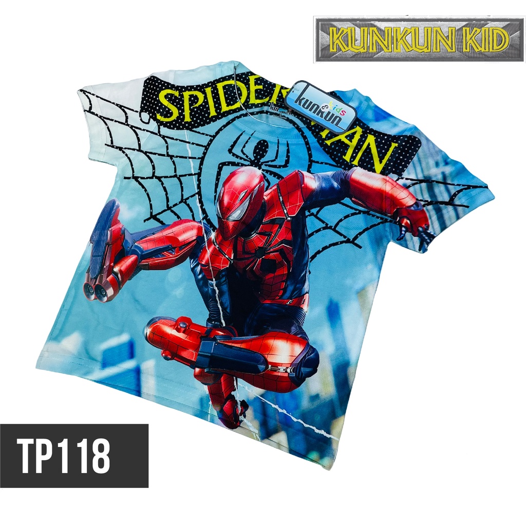 Đồ bộ tay ngắn thun lạnh Spider Wed cực ngầu cho bé trai size 10kg - 40kg từ 3-12 tuổi Kunkun Kid TP118