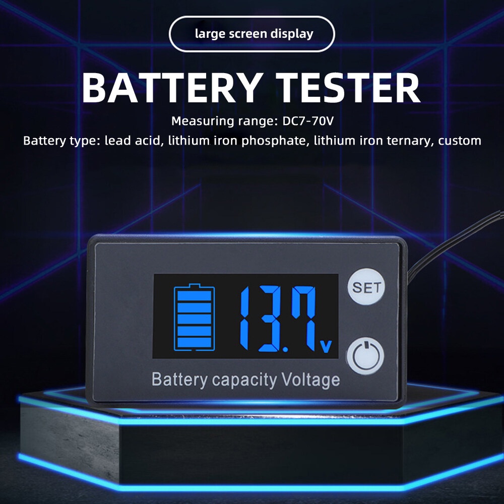 Vôn Kế Kỹ Thuật Số Ziqucu Hai Dây Hiển Thị Nhiệt Độ Pin Lithium 7-70V