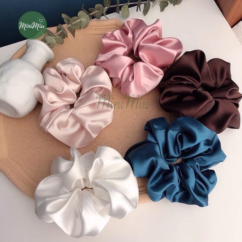 Dây cột tóc vải scrunchies handmade chất lụa satin, phi bóng mềm mịn