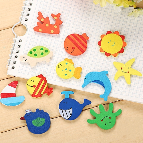 12 Miếng Nam Châm Dán Tủ Lạnh Bằng Gỗ Hình Thú Hoạt Hình Ngẫu Nhiên