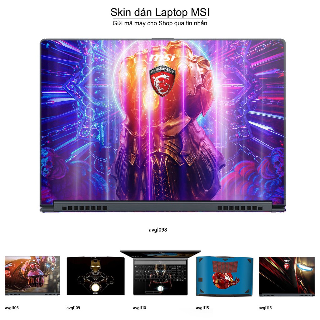 Skin dán Laptop MSI in hình Avenger nhiều mẫu 2 (inbox mã máy cho Shop)