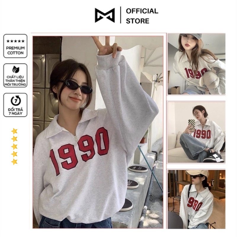 Áo sweater polo dài tay unisex dưới 80kg chất thun GTM Store - Áo polo dài tay phối khóa cổ 1990