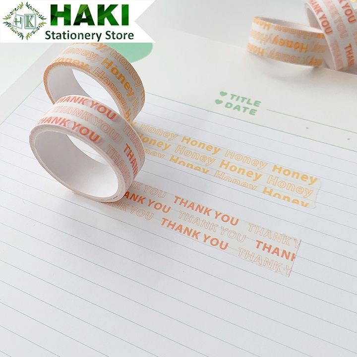 Cuộn băng keo washi tape HAKI in chữ thank you trang trí sổ tay phong cách Hàn Quốc BD05