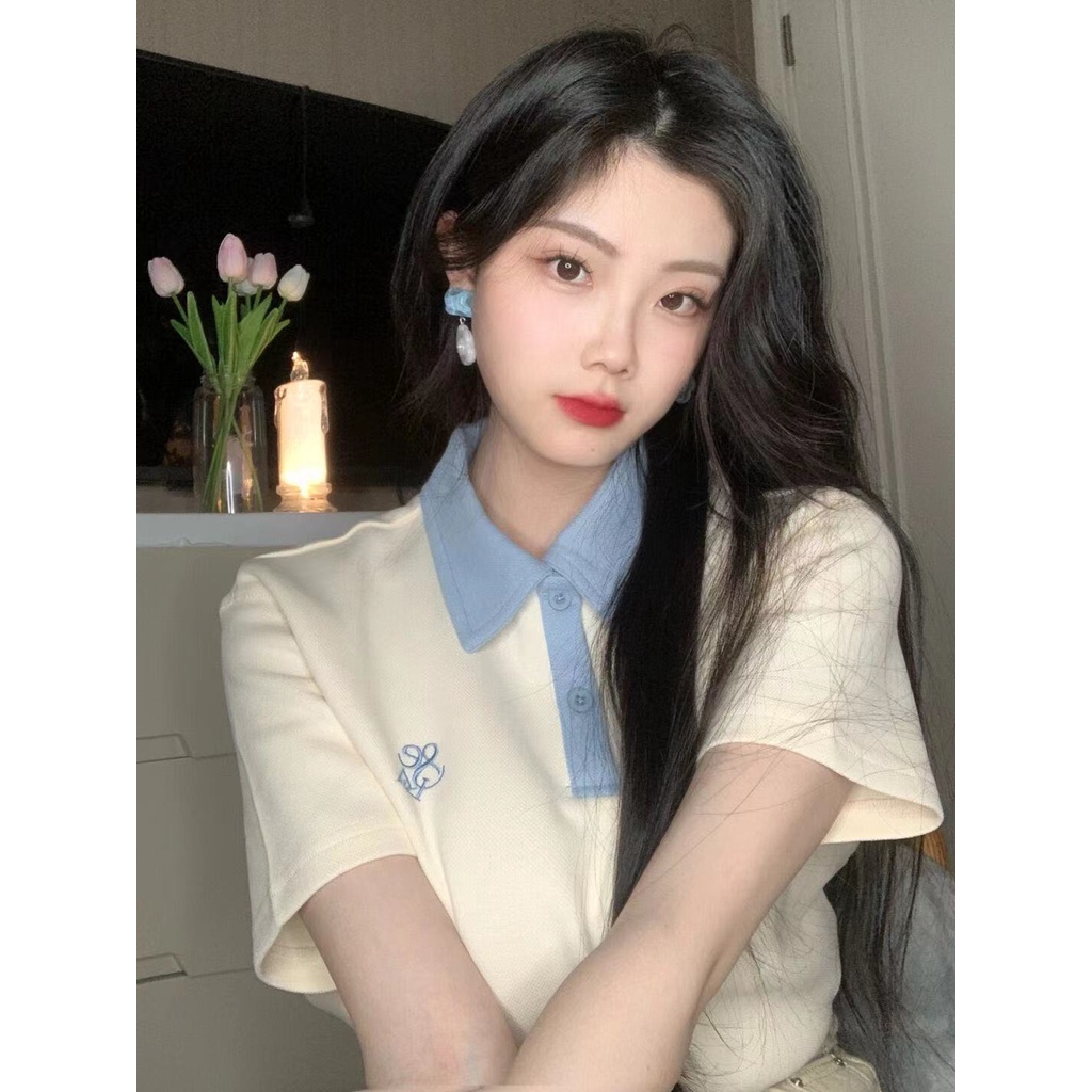Áo polo Tay Ngắn Dáng Rộng Phong Cách Hàn Quốc Thời Trang Cho Nữ