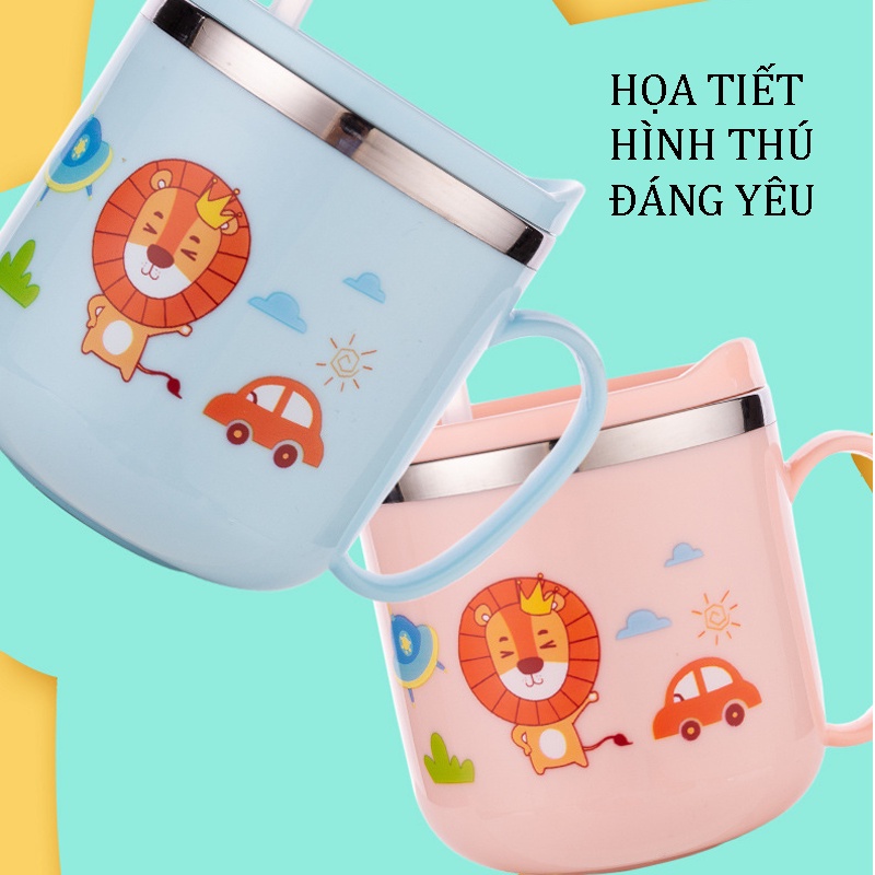 Cốc uống nước inox cho bé DUOLADUOBU - Cốc uống nước cho bé có ống hút, Chất liệu inox cao cấp, cách nhiệt tốt