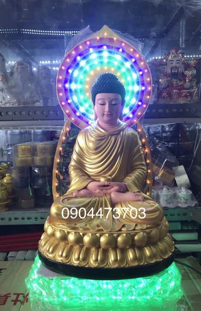 Tượng Bổn sư 40cm và bộ hào quang đèn led thân quang đế sen led