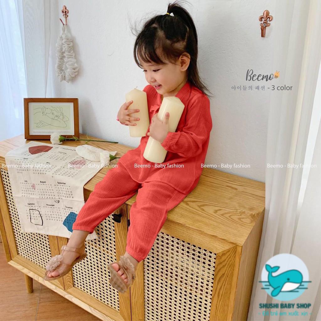 Bộ Đũi Bé Gái Cổ Nơ Nhiều Màu Beemo