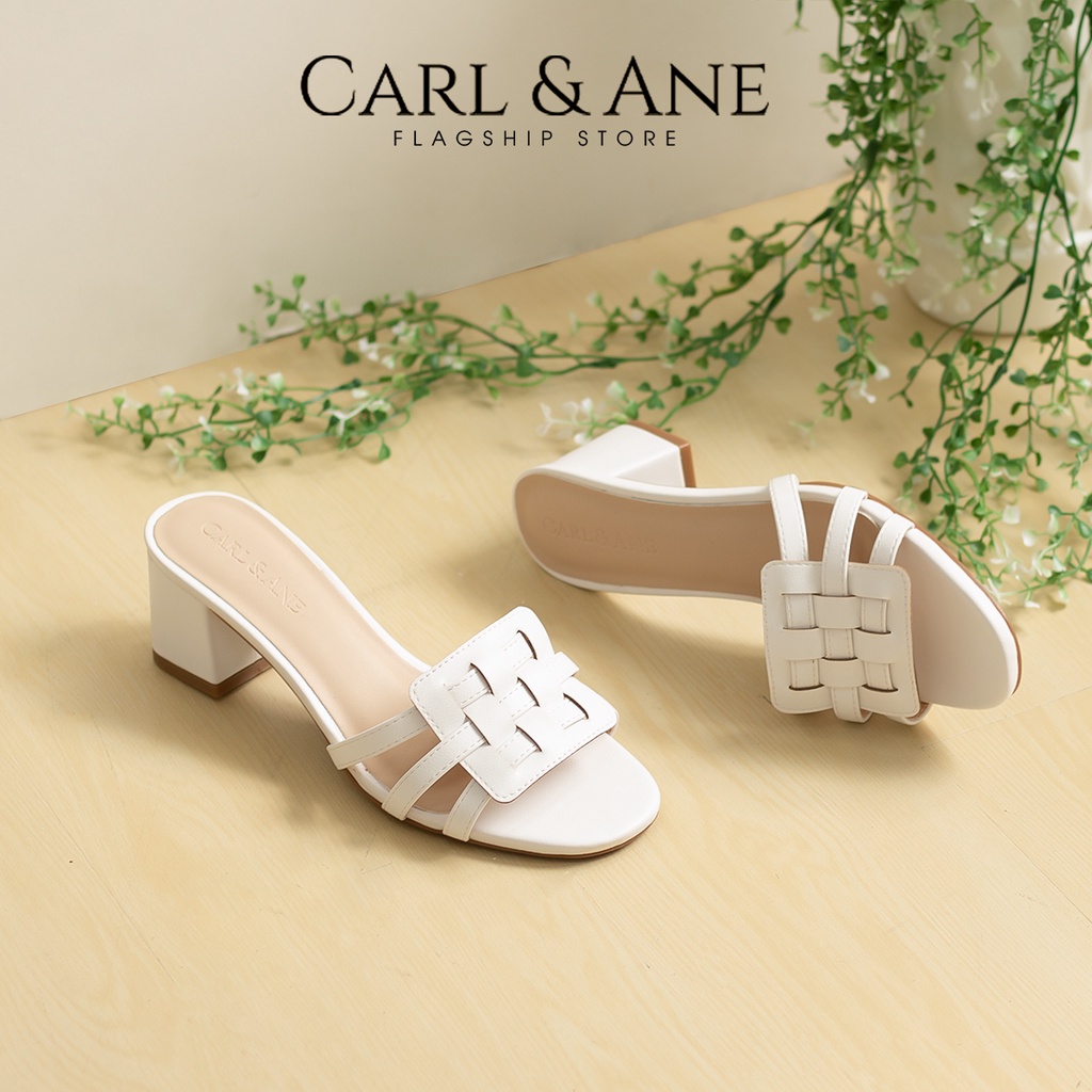 Carl & Ane - Dép cao gót mũi hở phối quai đan cao 4cm màu bò_CS014