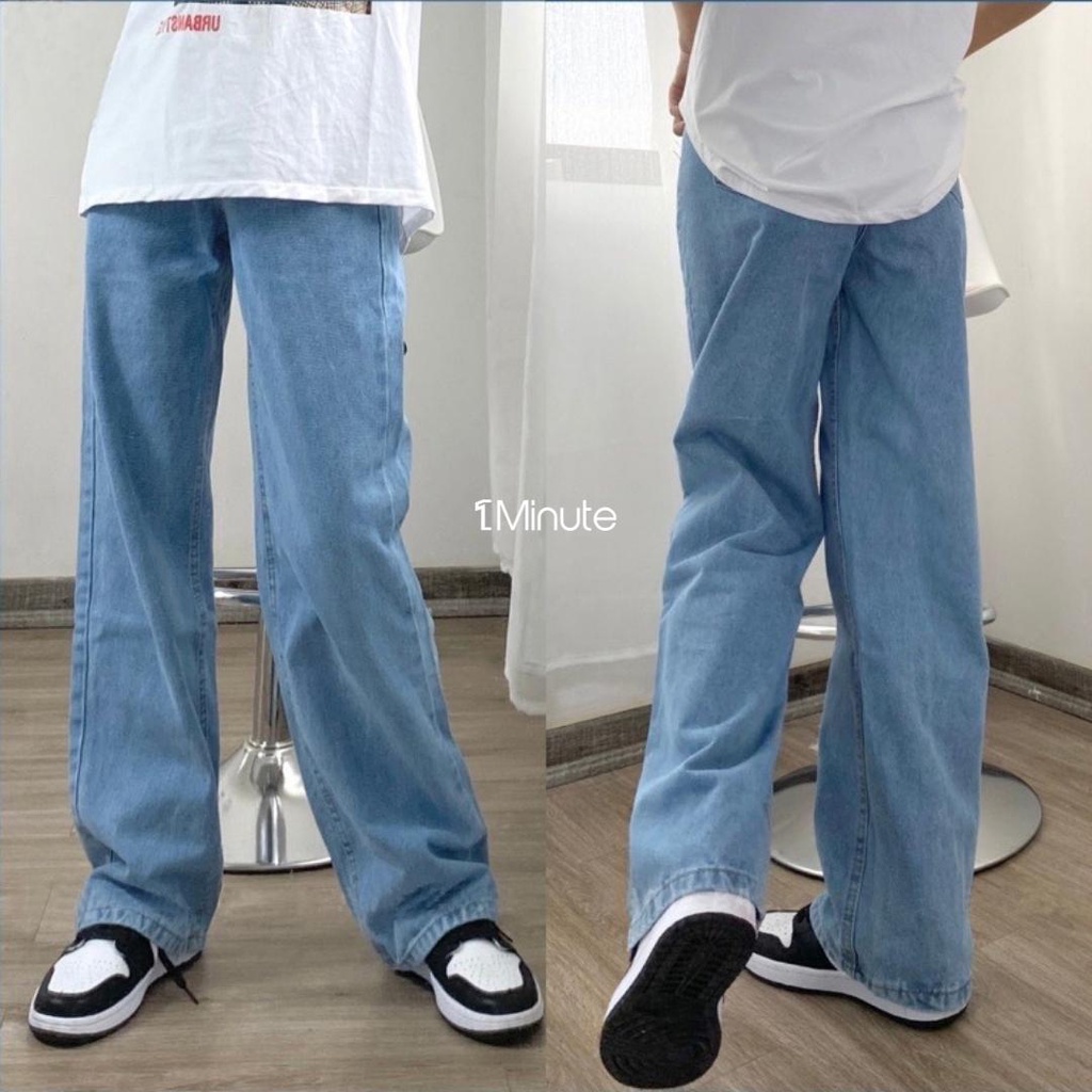 Quần jean nữ ống rộng lưng cao basic (Có Bigsize) - Quần jean baggy dáng suông rộng lưng cao - QJ012 1Minute Shop