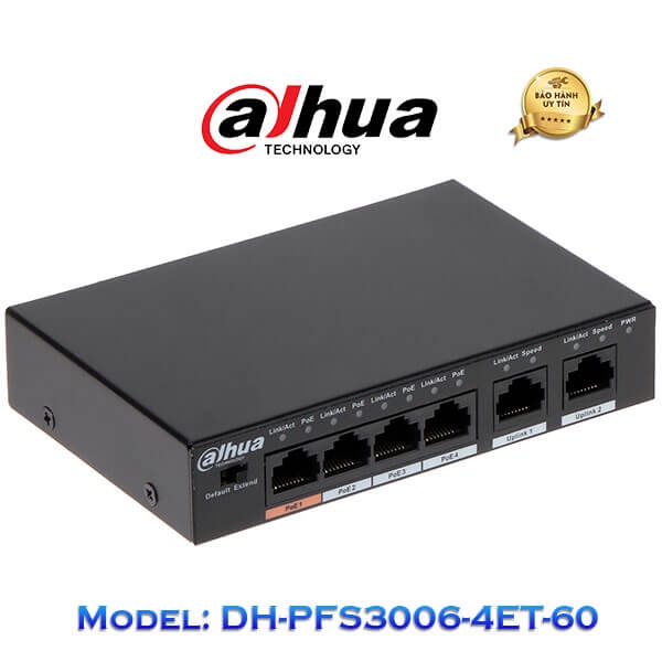 Switch chia mạng POE Dahua 6 Port DH-PFS3006-4ET-60 Chính Hãng.