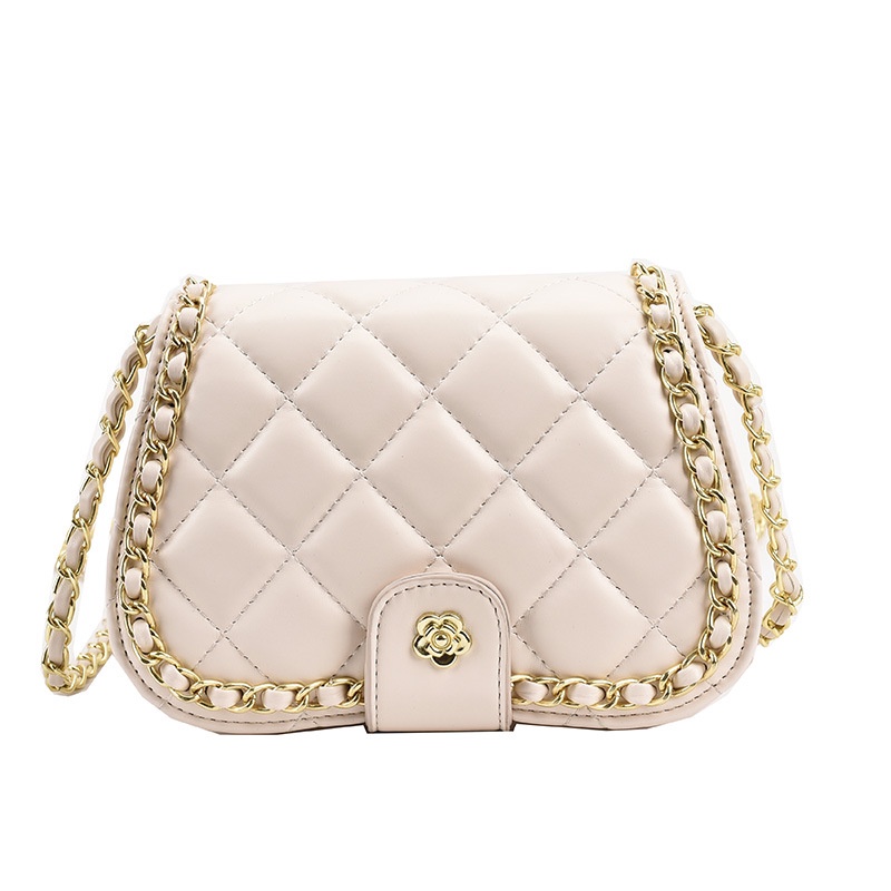 Túi đeo chéo IELGY kiểu vuông phối dây xích hoạt tiết đường may hình thoi phong cách Hàn Quốc dễ phối dành cho nữ