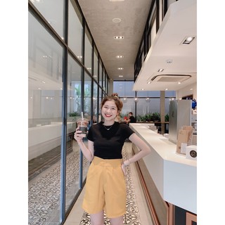 Áo croptop nữ tay ngắn cổ tròn basic dễ phối đồ tôn dáng