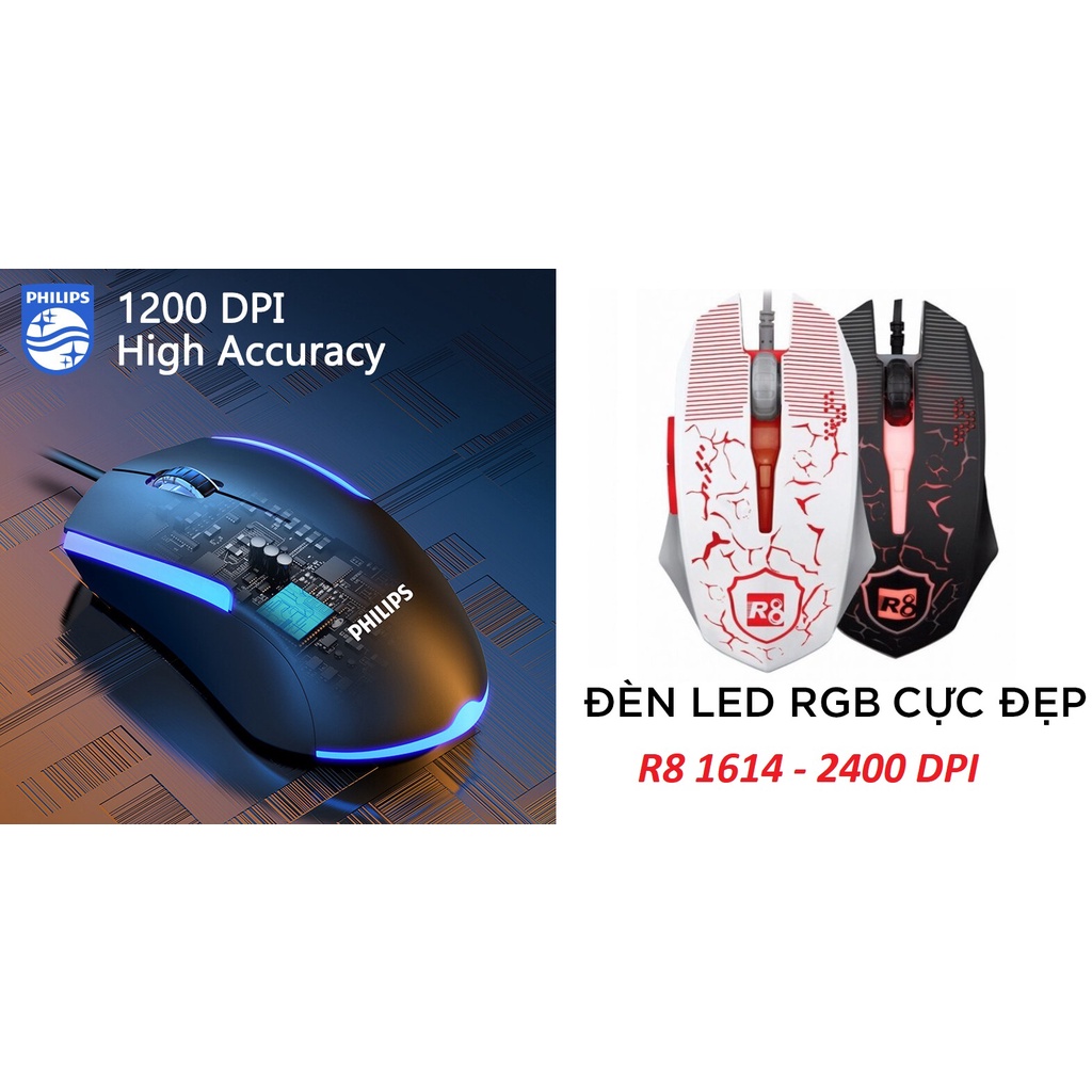 Chuột Máy Tính Laptop Led RGB R8 1614 /  HP 160 Tặng lót chuột chơi game, văn phòng siêu bền