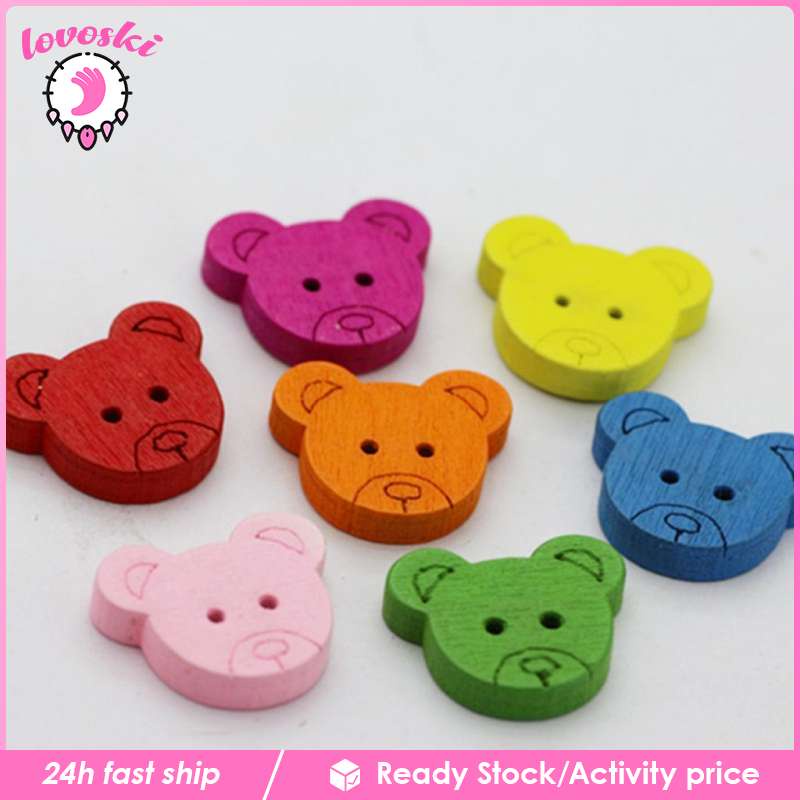 Bộ 100 Nút Gỗ Hình Gấu Nhiều Màu Sắc Dùng Trang Trí Scrapbook DIY
