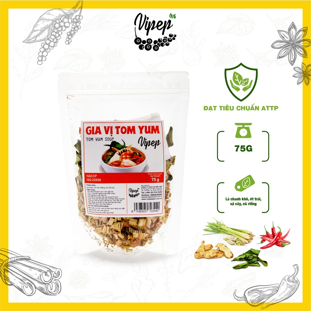 Combo 5 gói gia vị nấu phở - lẩu thái - lẩu Tomyum chuẩn Hadilao - lẩu bò/dê - súp gà - gà tiềm thuốc Bắc (Vipep)