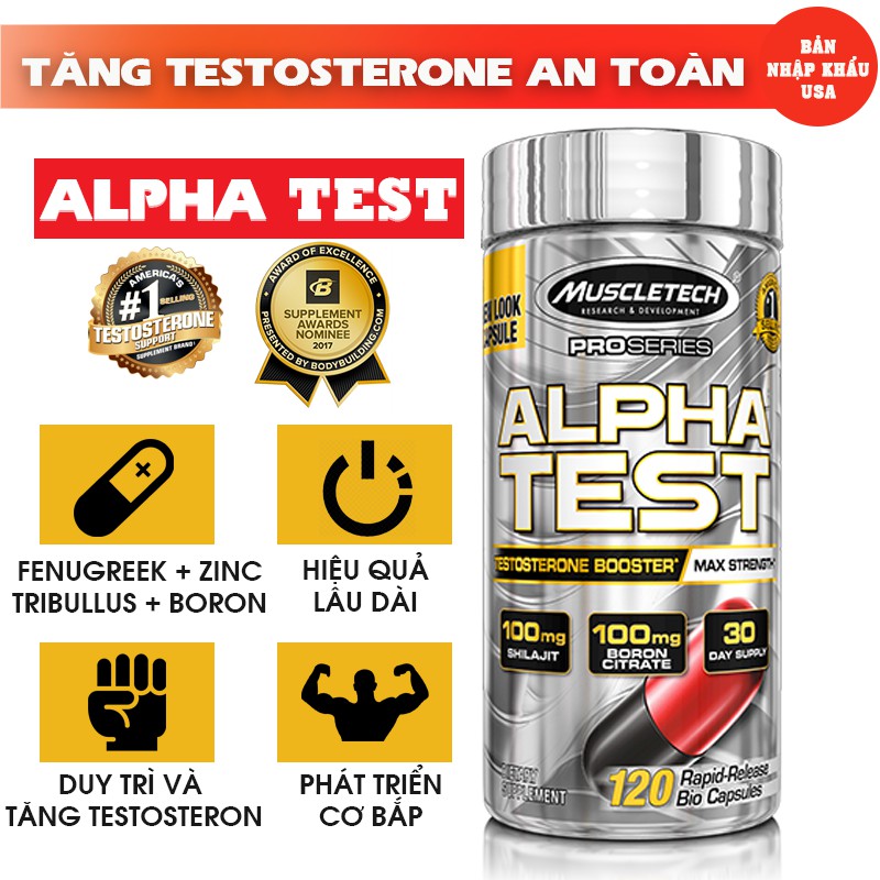 Alpha Test giúp phát triển cơ bắp, testosterone và sức mạnh an toàn (120 Viên)