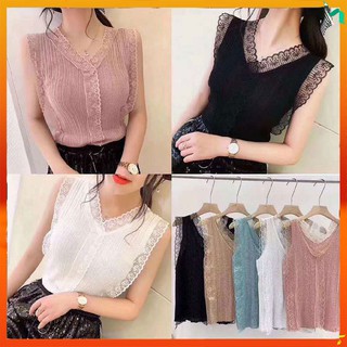 Áo Kiểu Nữ Phối Ren Xinh Xắn Áo Kiểu Nữ, Ngắn Tay, Chất Đũi