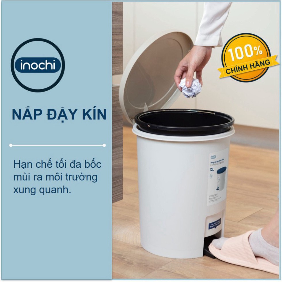 [2 size] Thùng Rác Nhựa Đạp Chân Inochi Có Nắp Đậy Tròn 6, 12 lít Lít Làm Sọt Rác Văn Phòng, Đựng Rác Gia Đình