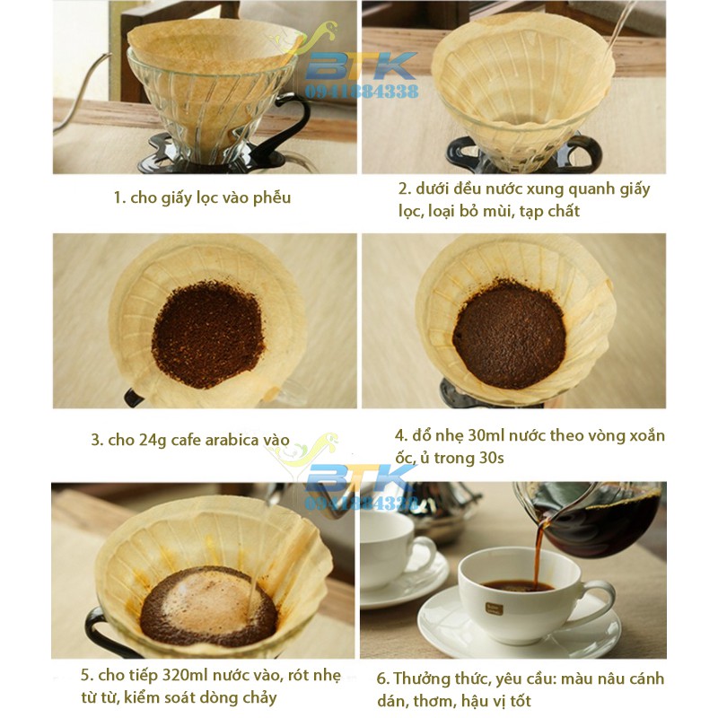 Bình Pha Drip Coffee V60 Phễu Lọc Có Tay Cầm