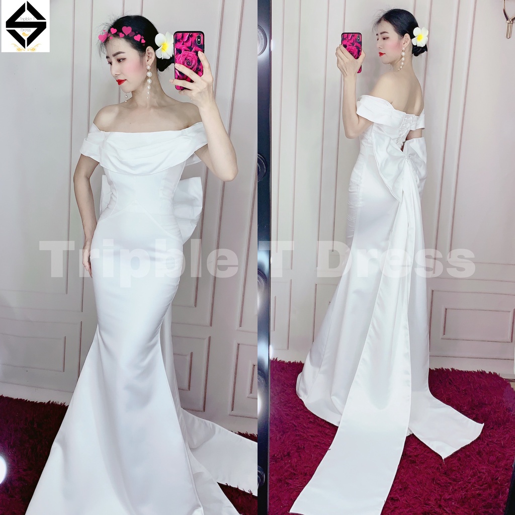 Đầm maxi body mặc cưới nhẹn nhàng kèm nơ lưng siêu dài TRIPBLE T DRESS - size S/M/L - MS211Y