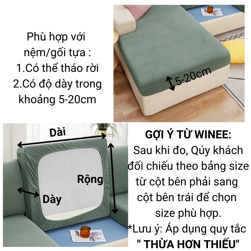 Tấm bọc nệm ngồi, nệm/gối tựa sofa vải nỉ nhung dày dặn mềm mịn