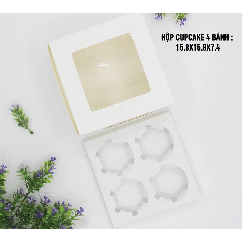 Hộp giấy cupcake 4 ô màu trắng