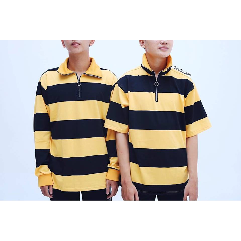 (SALE 10 %) POLO SỌC ZIP VÀNG ĐEN