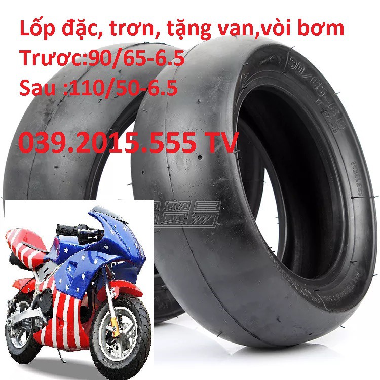 [TOPONE] VỎ ĐẶC TRƠN KHÔNG RUỘT XE MOTO MINI 50CC 90/65-6.5 110/50-6.5 TẶNG CHÂN VAN