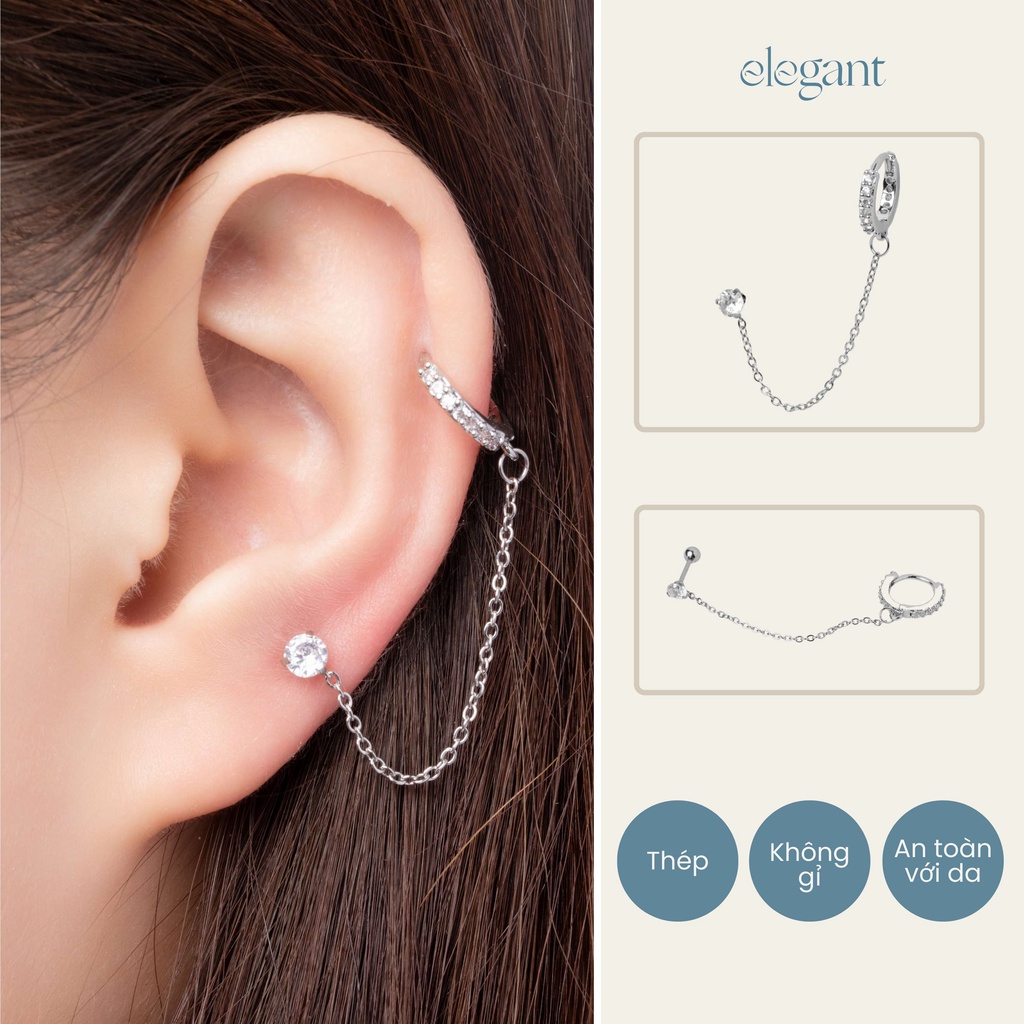 Khuyên tai vòng xích và đá CRYSTAL CHAIN HOOP Elegant