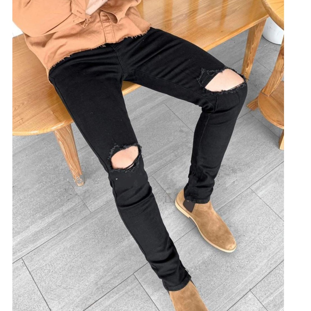 Quần Jean Nam Rách Gối Đơn Giản Năng Động